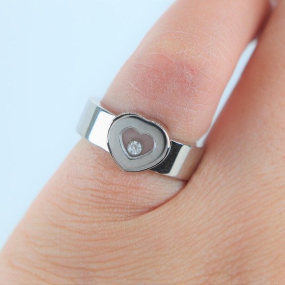 20156 Chopard 18K White Gold Floating Happy Diamond Heart Shape Band Ring 6 - Picture 5 of 5